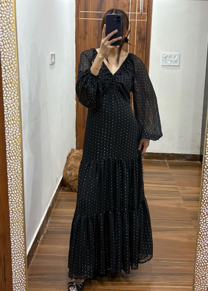 H&amp;M Lurex Metallic Threadwork Black Maxi DRESS