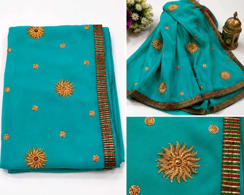 Beautiful Teal Embroidered Saree