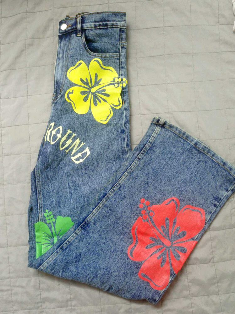 Custom Floral Denim Jeans