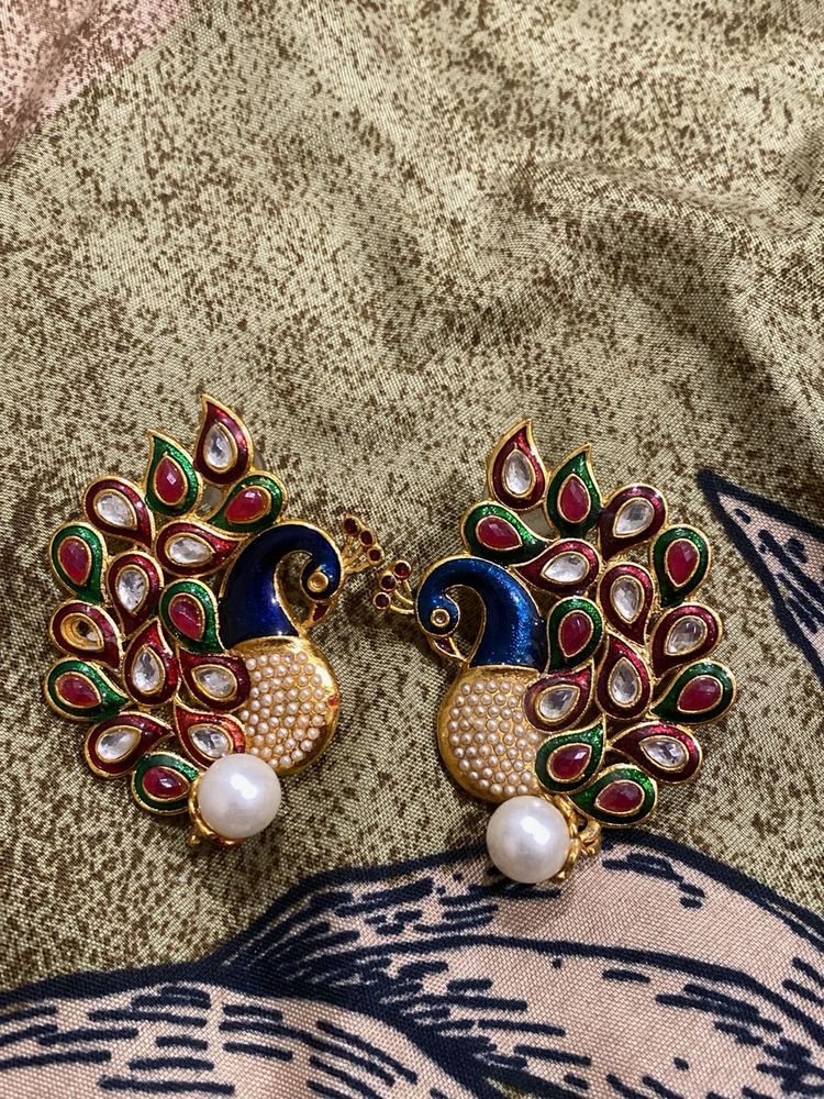 Peacock Design Earrings with Pearls