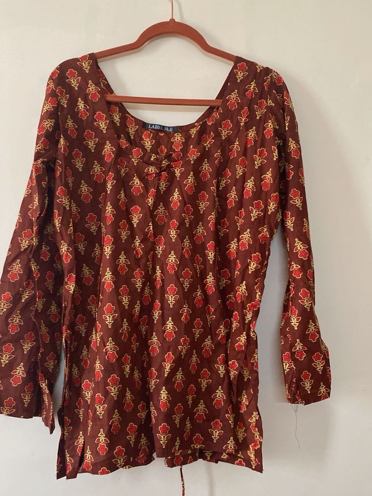 Brown Floral Print Kurta