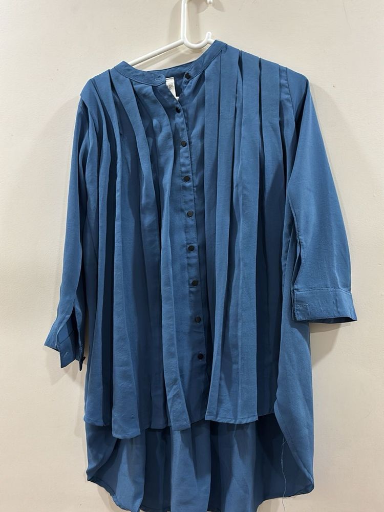 Stylish Blue Pleated Kurta