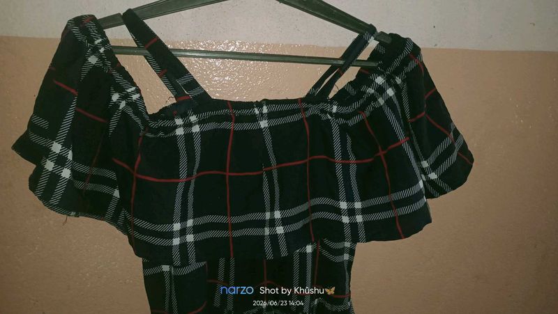 Black &amp; White Plaid Off-Shoulder dress