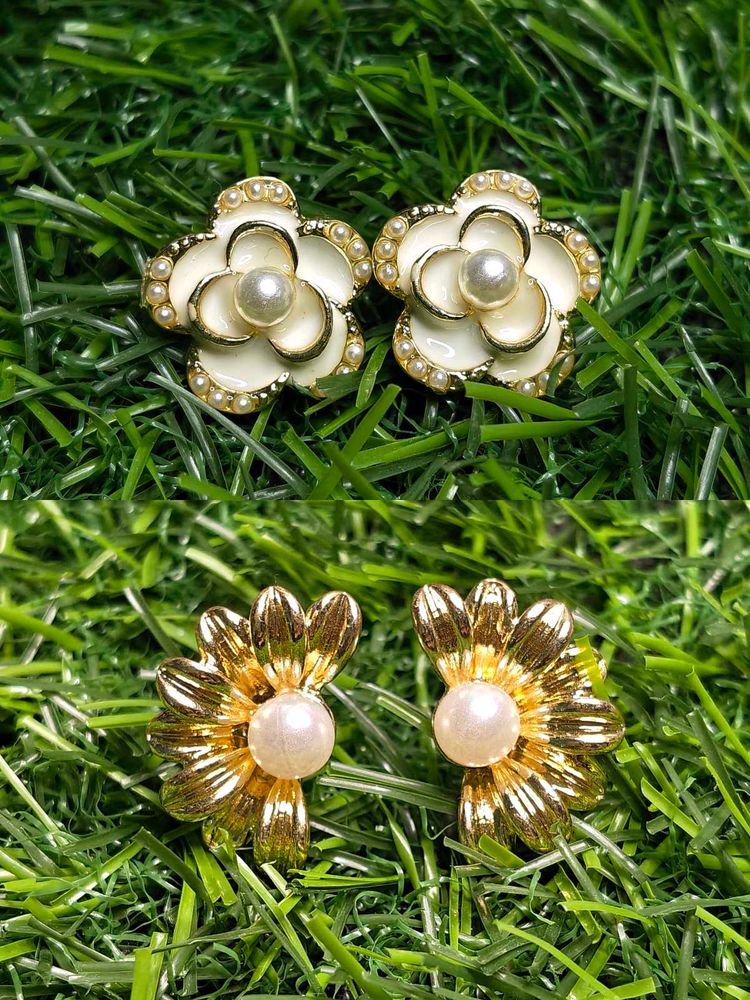 Elegant Flower Pearl Earrings Set of 2