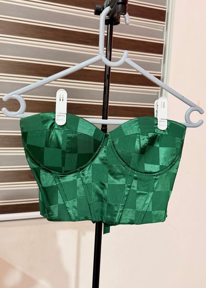 Green Checkered Corset Top