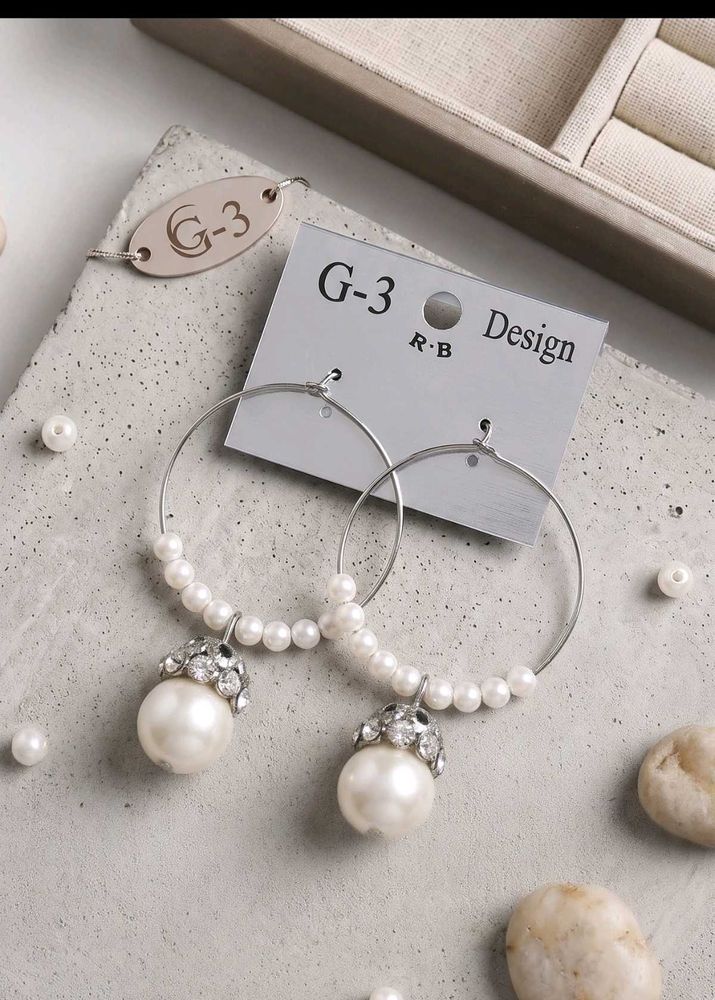 Elegant Pearl &amp; Crystal Hoop Earrings
