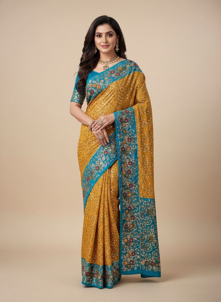 Blue Yellow Saree