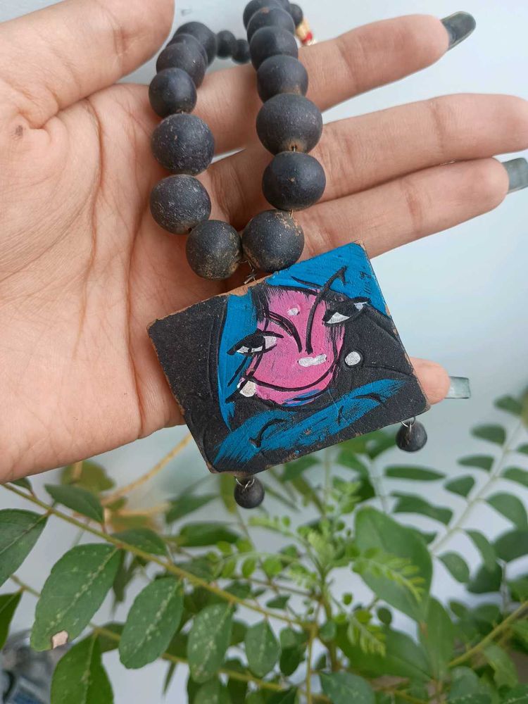 Handmade painted clay statement Necklace