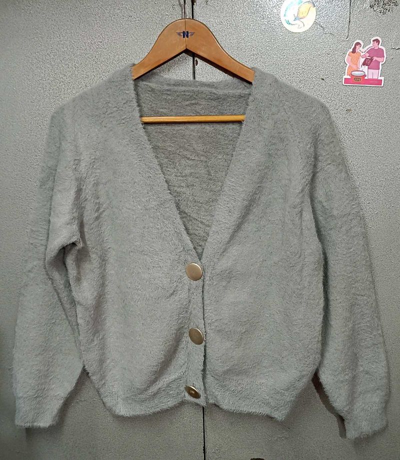 Fluffy Cozy Grey Cardigan