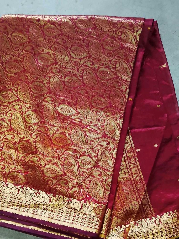 new women trendy Saree 🧿 Elegant Red &amp; Gold