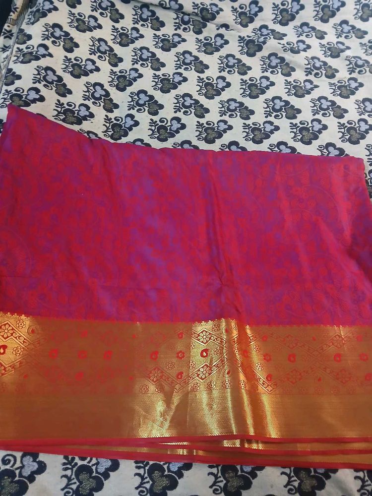 Vibrant Pink Saree with Gold Border