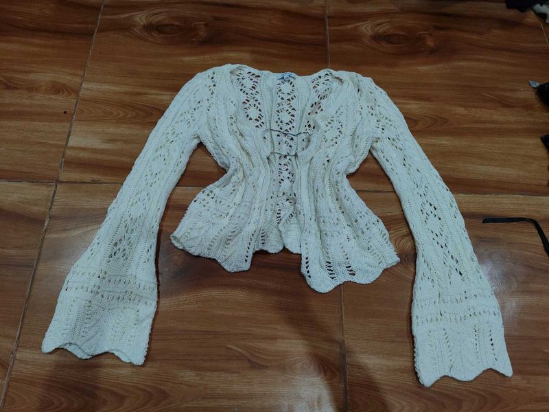 Cream Knit Bell Sleeve Cardigan