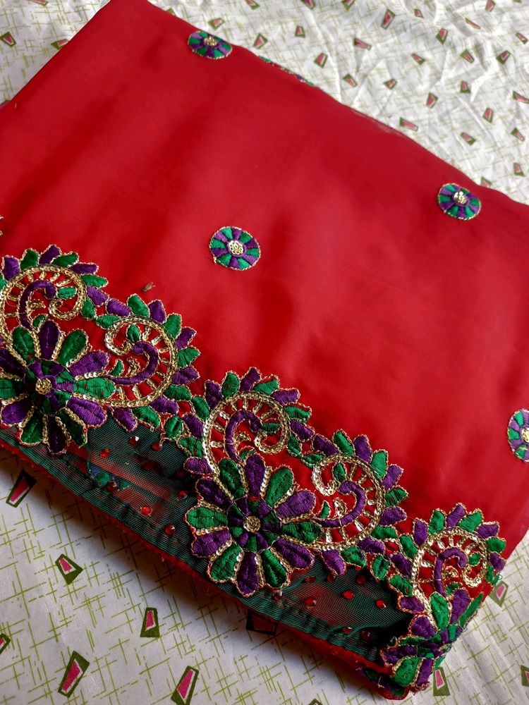 Red Embroidered Saree