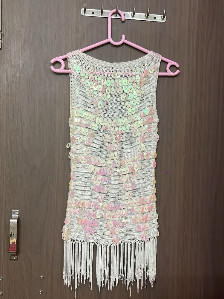 Sparkling Sequin Fringe Top free size