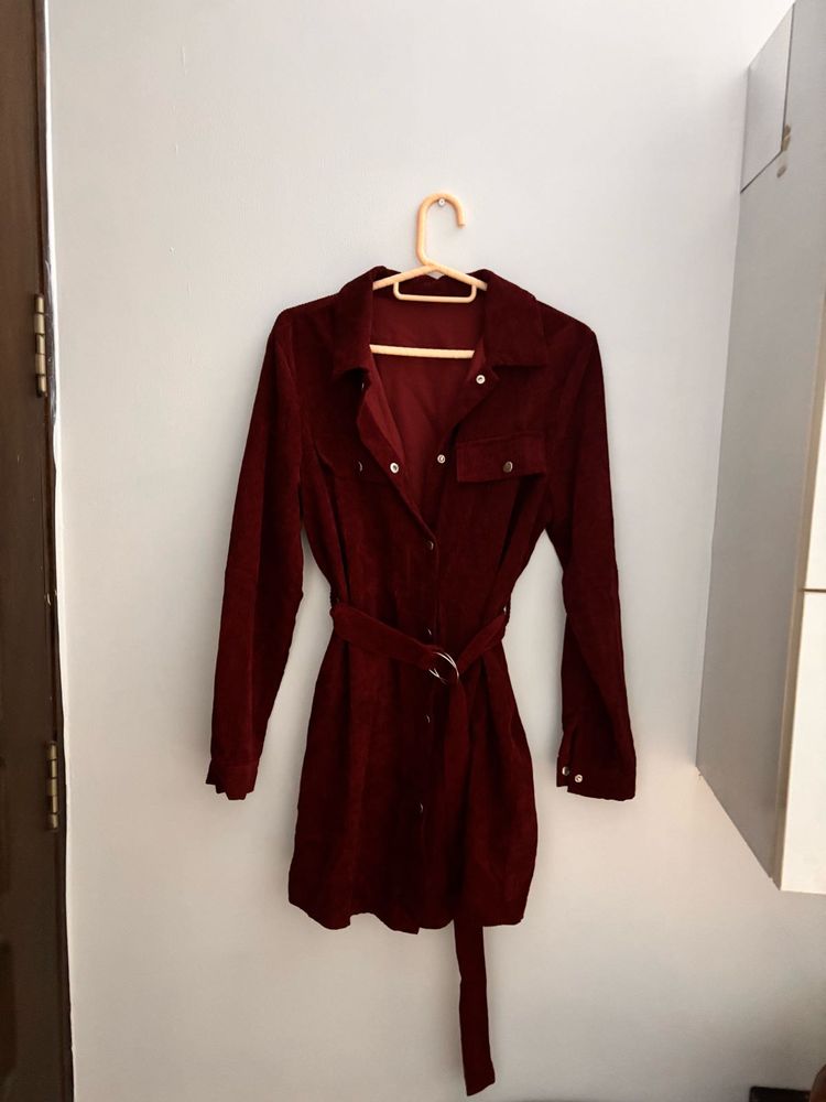 MAROON URBANIC CORDUROY FABRIC DRESS