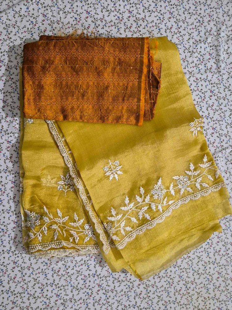 Elegant Yellow Saree with Blouse 💛✨️