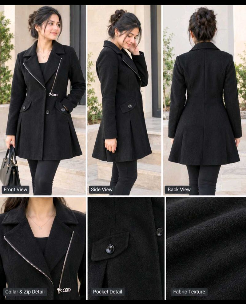 Pure  Black Trench women Coat