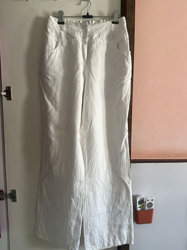 Classic White Linen Wide Leg Pants
