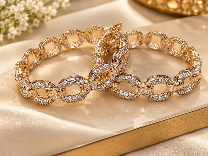 Elegant CZ Crystal Link Bracelet Set
