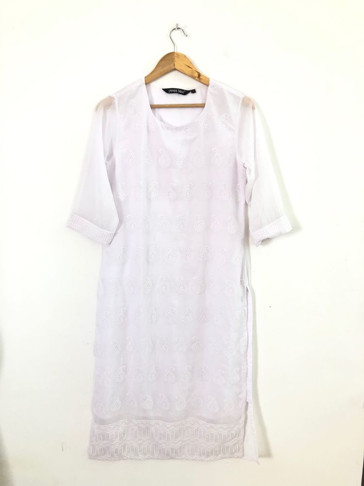 White Embroided Kurta(Women’s)