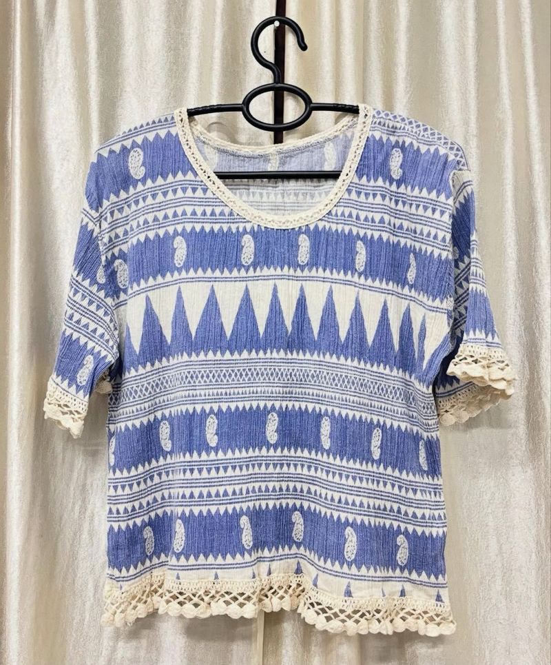 Boho Blue Print Top