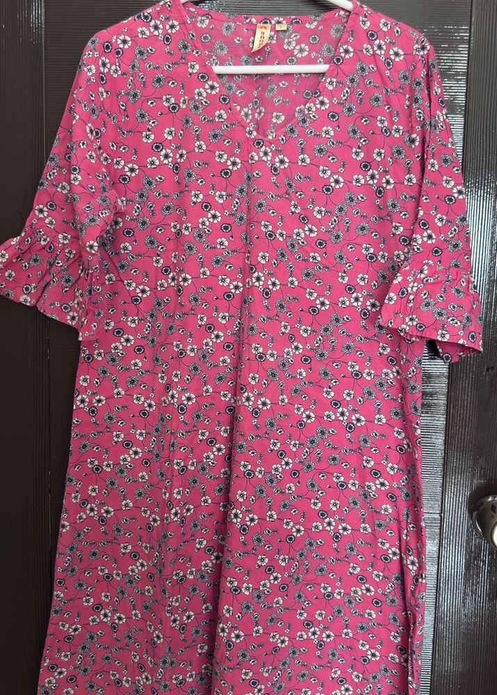Anouk Pink Floral Print Kurta
