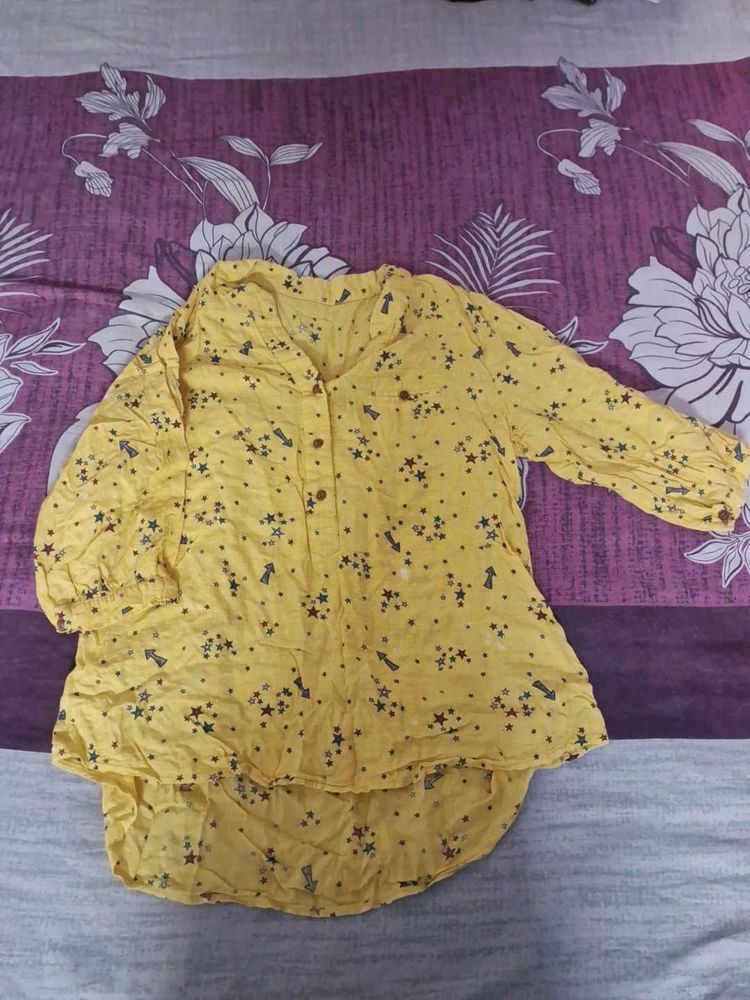 Chic Yellow Star Print Tunic Top