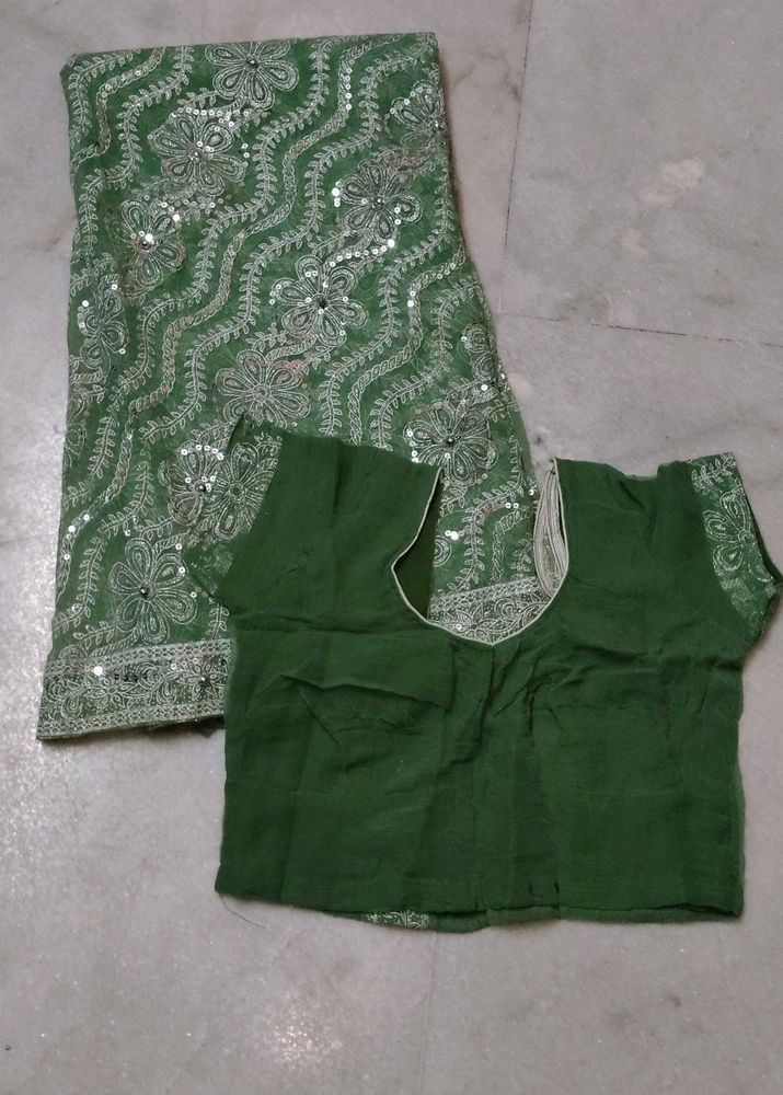 Green Sequined Saree with Blouse