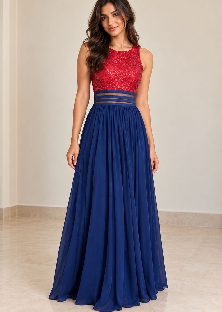 Sparkling Red &amp; Blue Maxi Dress