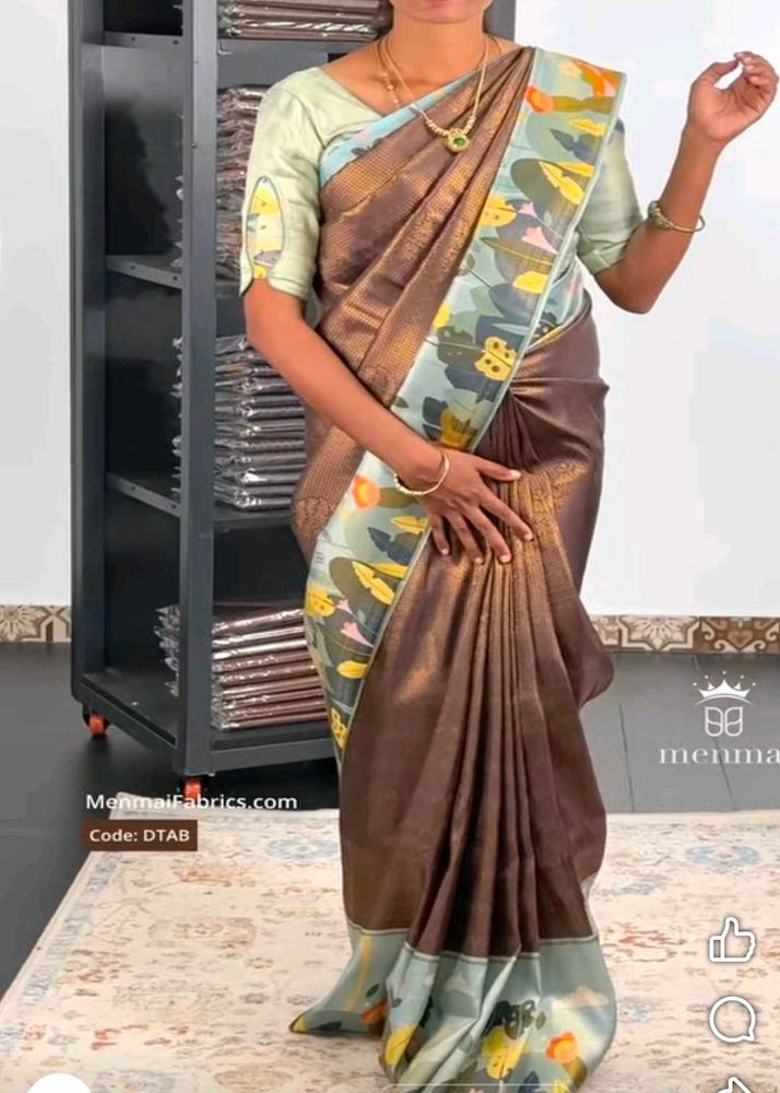 New Elegant Brown Floral Tissue silk Saree latest