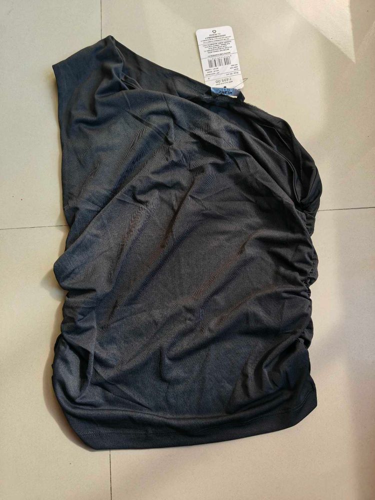 Chic Dark Grey One-Shoulder Top