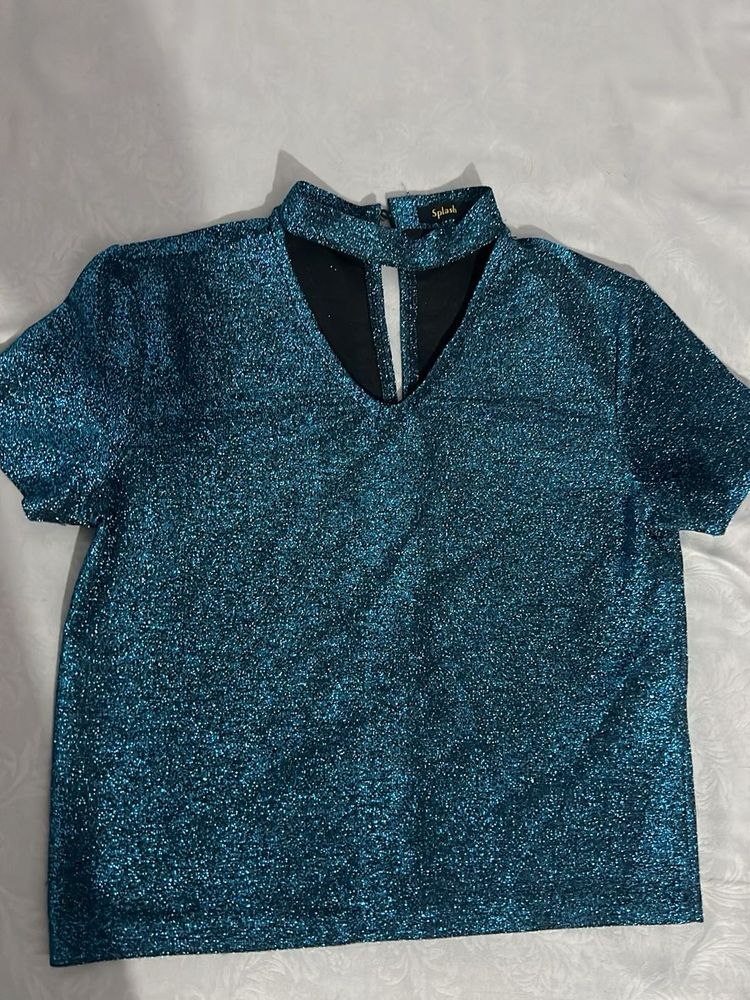 Stretchable Sparkly Teal Top