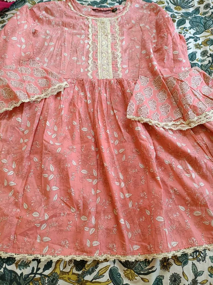 Beautiful Pink Floral Coord Set with Lace border