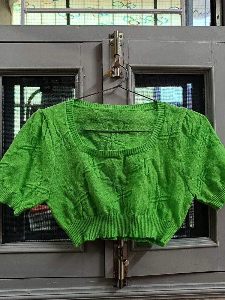 Green Knit Crop Top
