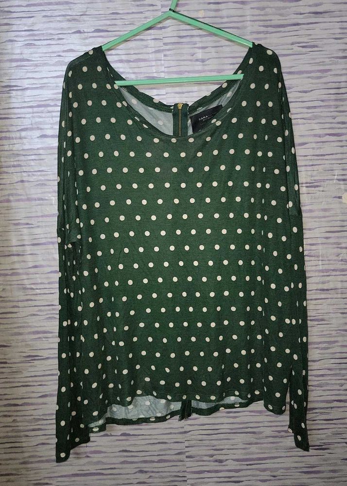 Green Polka Dot Long Sleeve Top