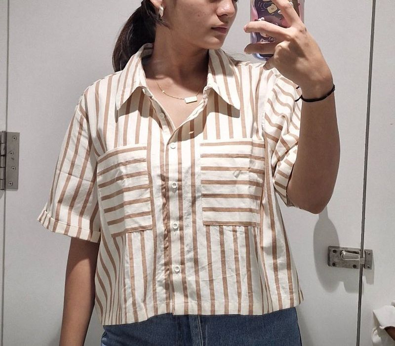 Striped Button-Up Short Sleeve Shirt