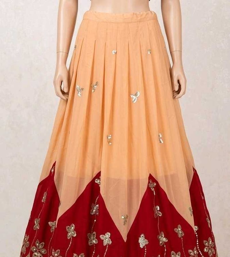 Embroidered Peachy Orange Lehenga Skirt
