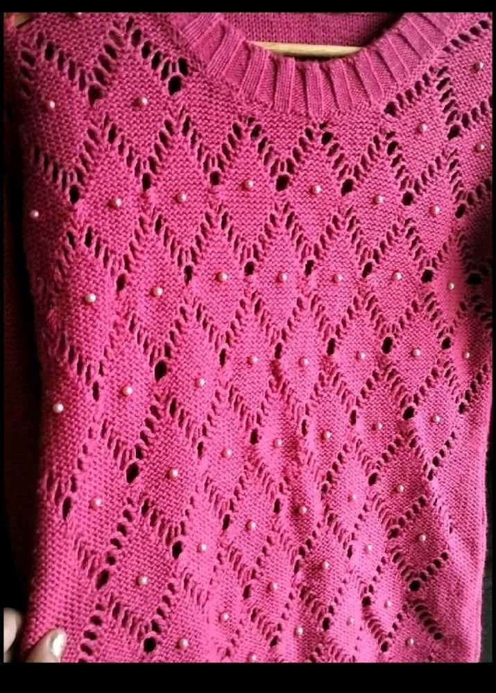 lara karen Chic Pink Pearl Knit Sweater