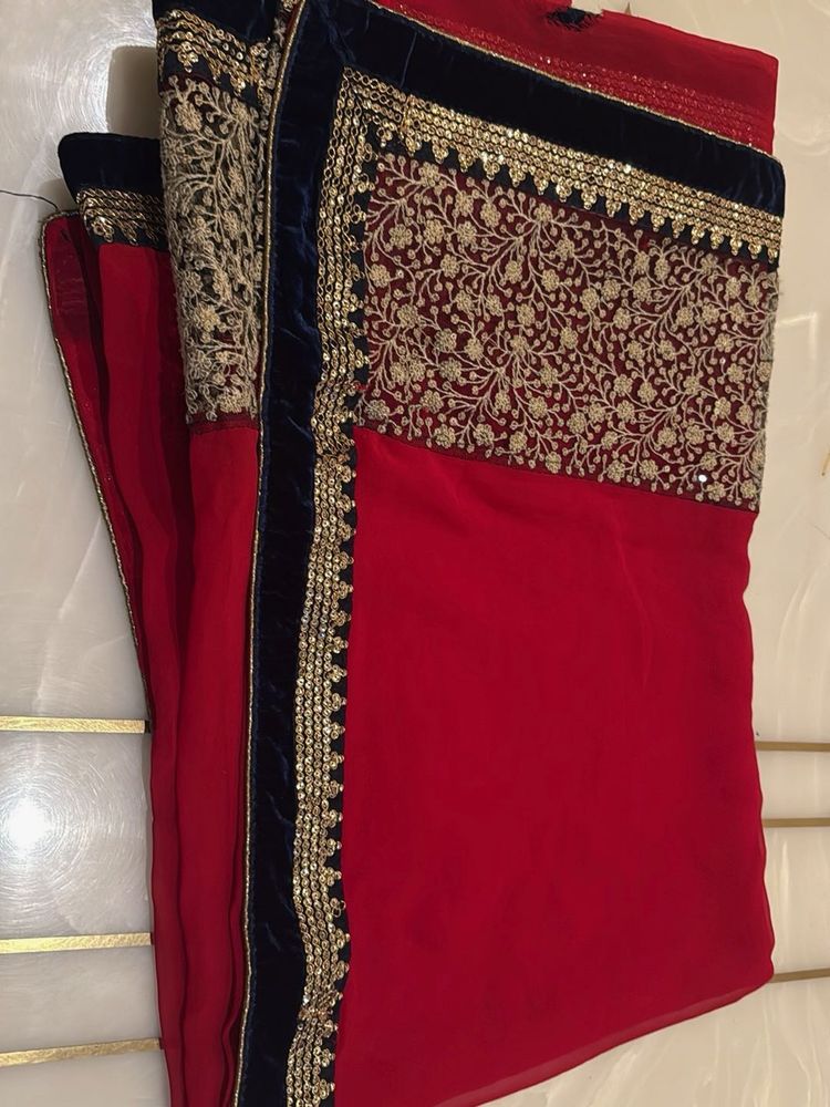Exquisite Red Saree with Velvet Border