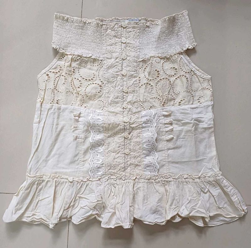 Boho Eyelet Lace Off-Shoulder Top
