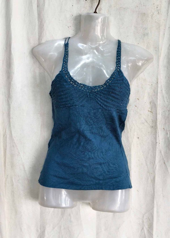 Teal Crocheted Strap Tank Top