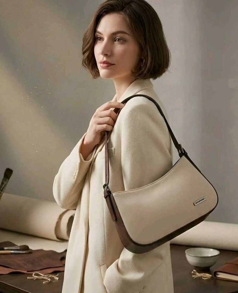 Chic Cream &amp; Brown Hobo Bag