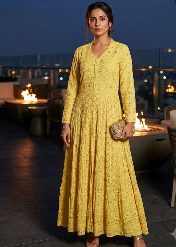 Elegant Yellow Embroidered Festive gown