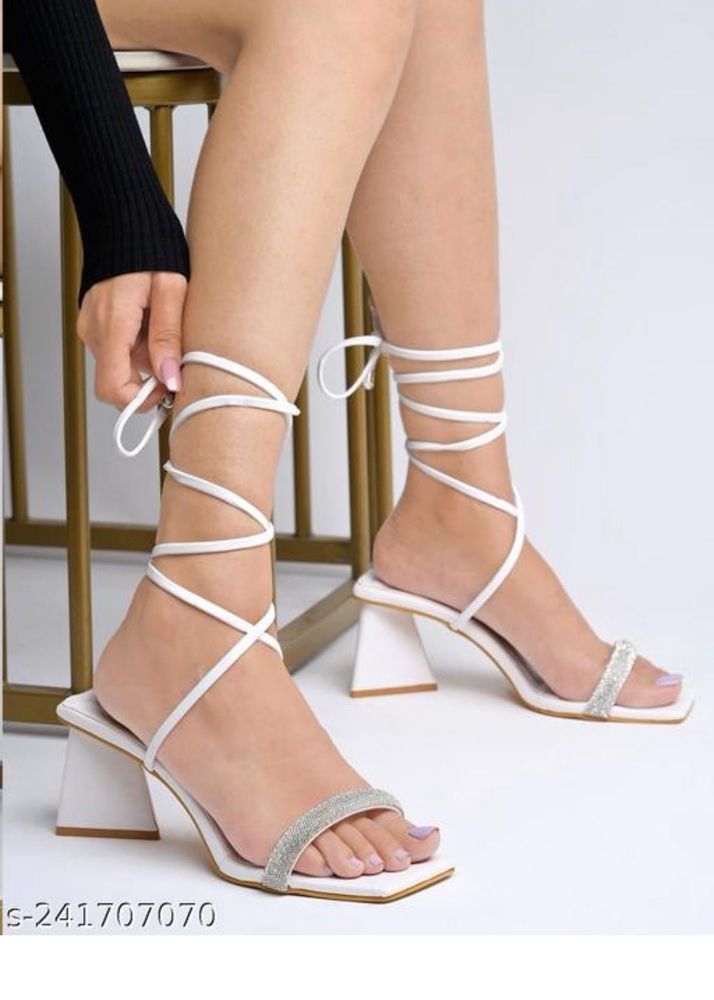 White Strappy Lace-Up Heels