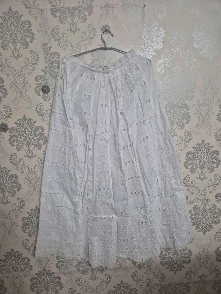 White Eyelet Cotton Maxi Skirt