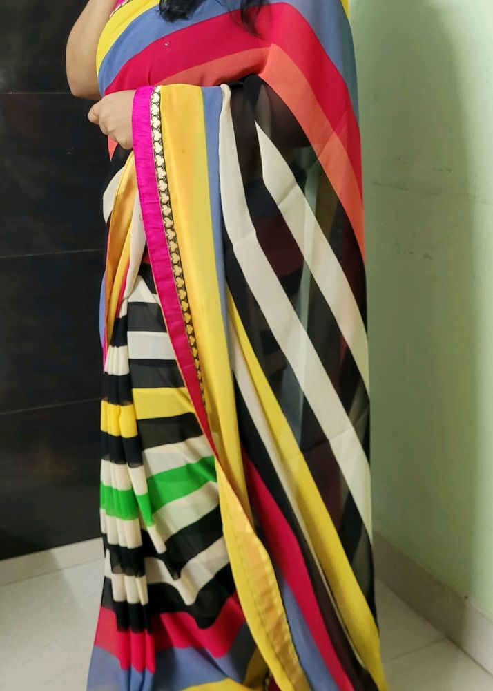 Beautiful Multicolour Striped Soft Silk Saree