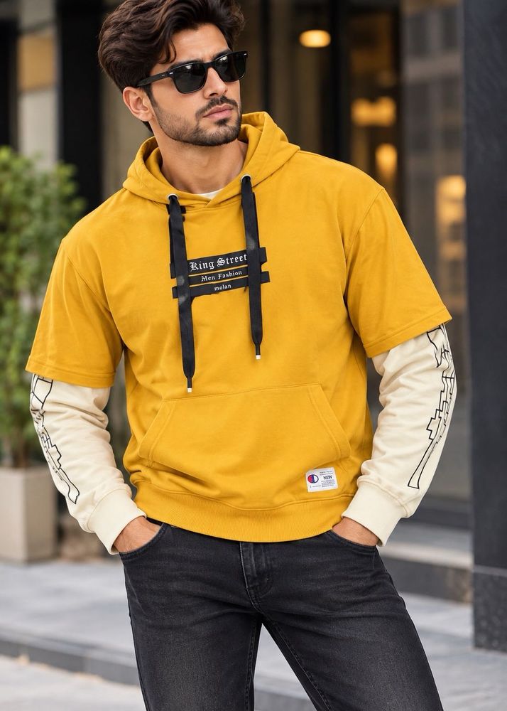 Stylish Yellow Hoodie with Contrasting Sleeves