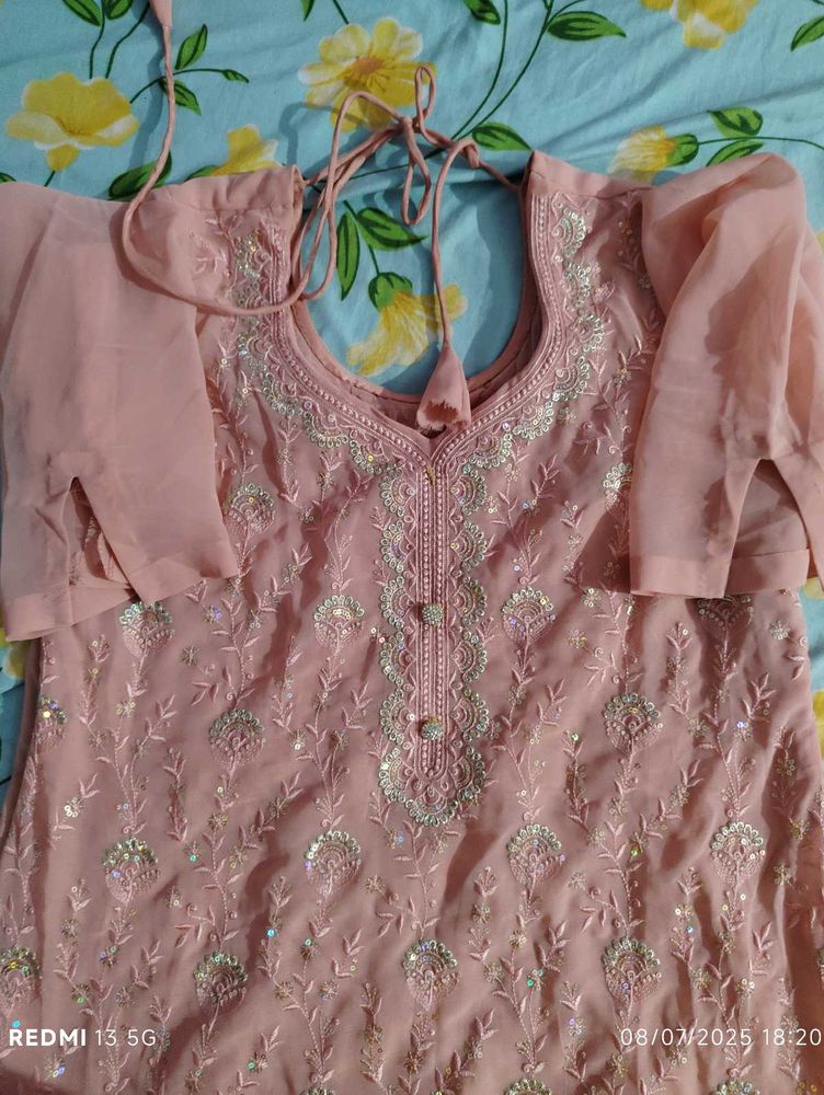 Embroidered Peach Sharara Kameez