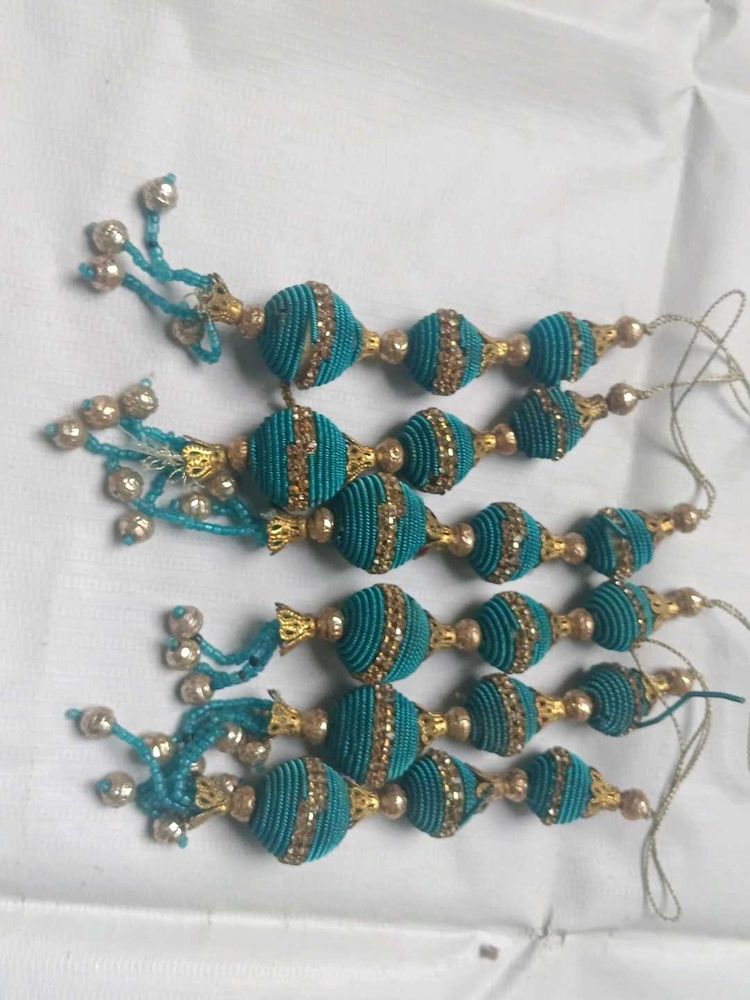 Teal &amp; Gold Beaded Tassel Latkans