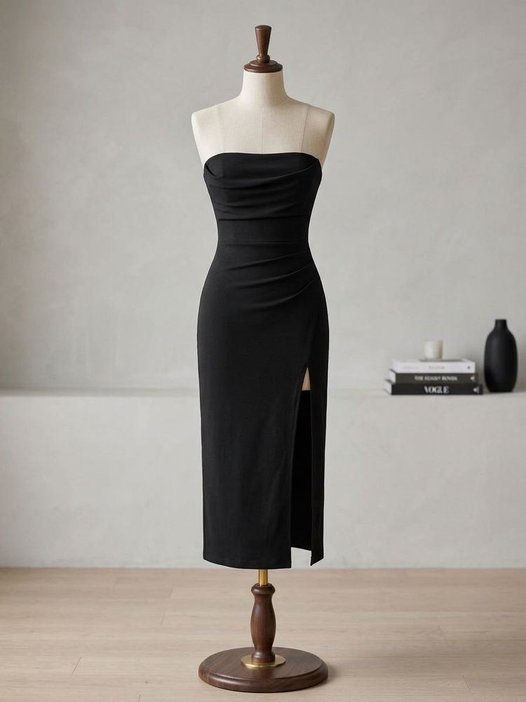 H&amp;M Black Strapless Midi Dress